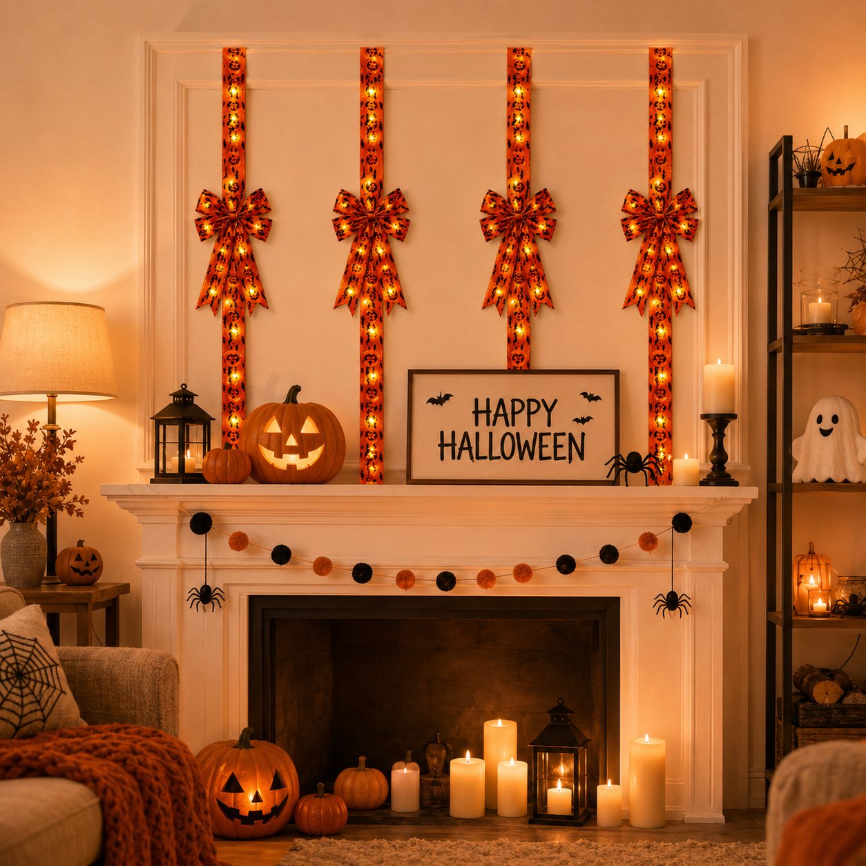 🎃4PCS Light-Up Halloween Tassel Decor With Orange Bow