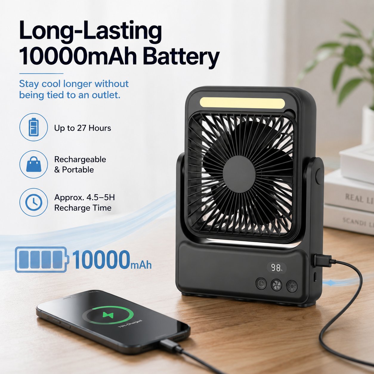 🧲Rechargeable Magnetic Portable Fan With Light 🧊& Remote Control