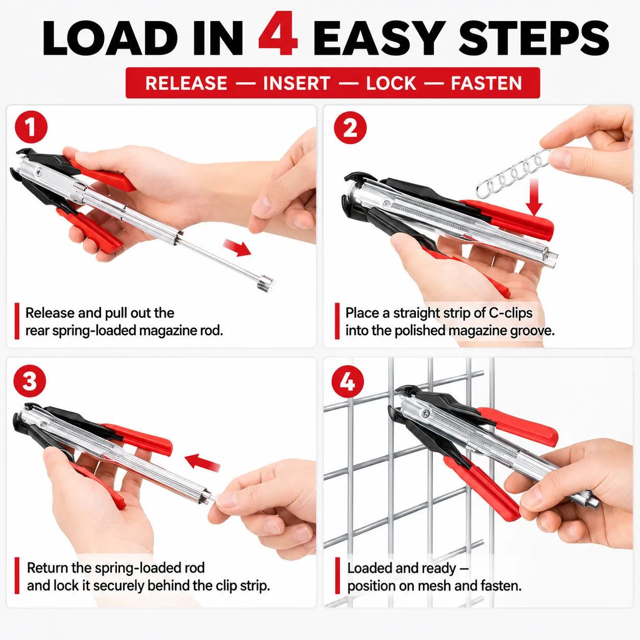 🔧⚡ Rapid-Feed C-Clip Fastening Pliers – One-Hand Auto-Feed Tool for Fences, Cages & Repairs