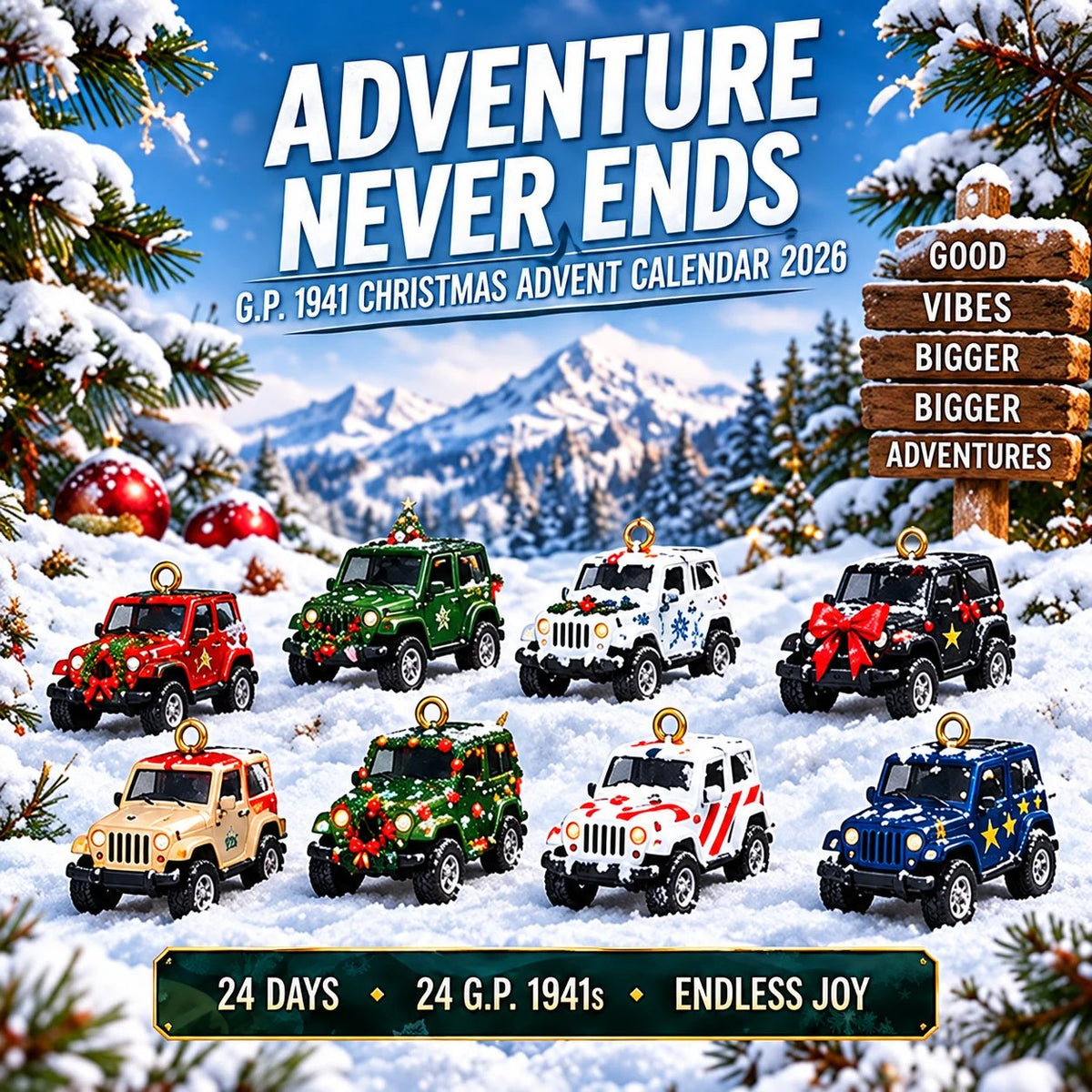 🚙❄️ 85 Years of Off-Road Legacy™ – 24-Day Snow Adventure Christmas Countdown Collection