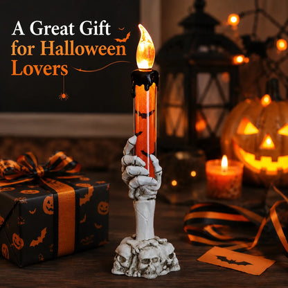 💀 Halloween Skeleton Hand LED Candle Decor, Resin Ghost Hand Electronic Flameless Candle Ornament