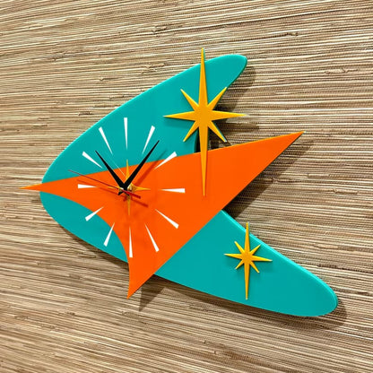 🕰️✨ Mid Century Modern Atomic Time Retro Boomerang Wall Clock