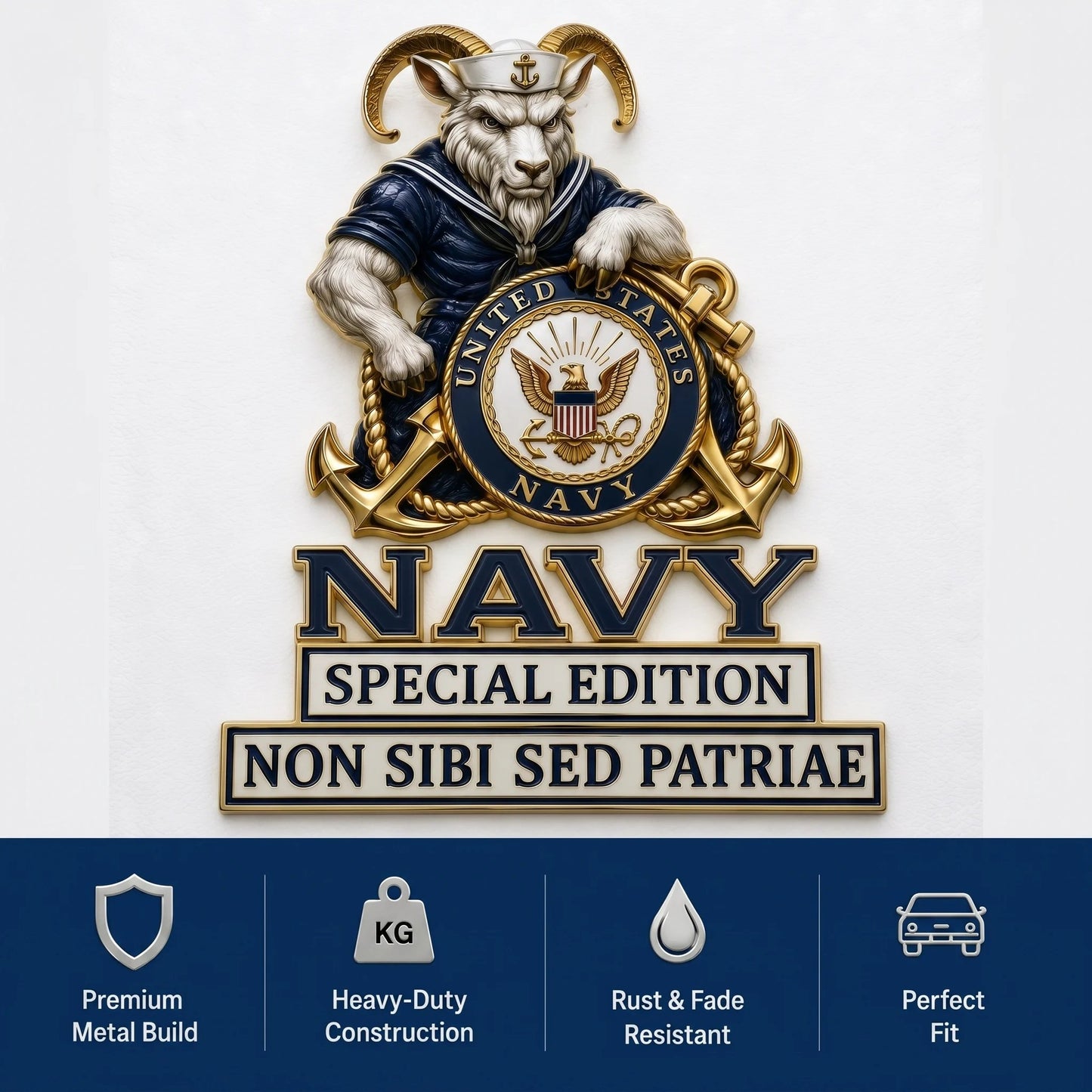 🇺🇸 Last Day Promo: 49% OFF ⚓-US Navy Bill the Goat Non Sibi Sed Patriae Car Emblem Metal Badge