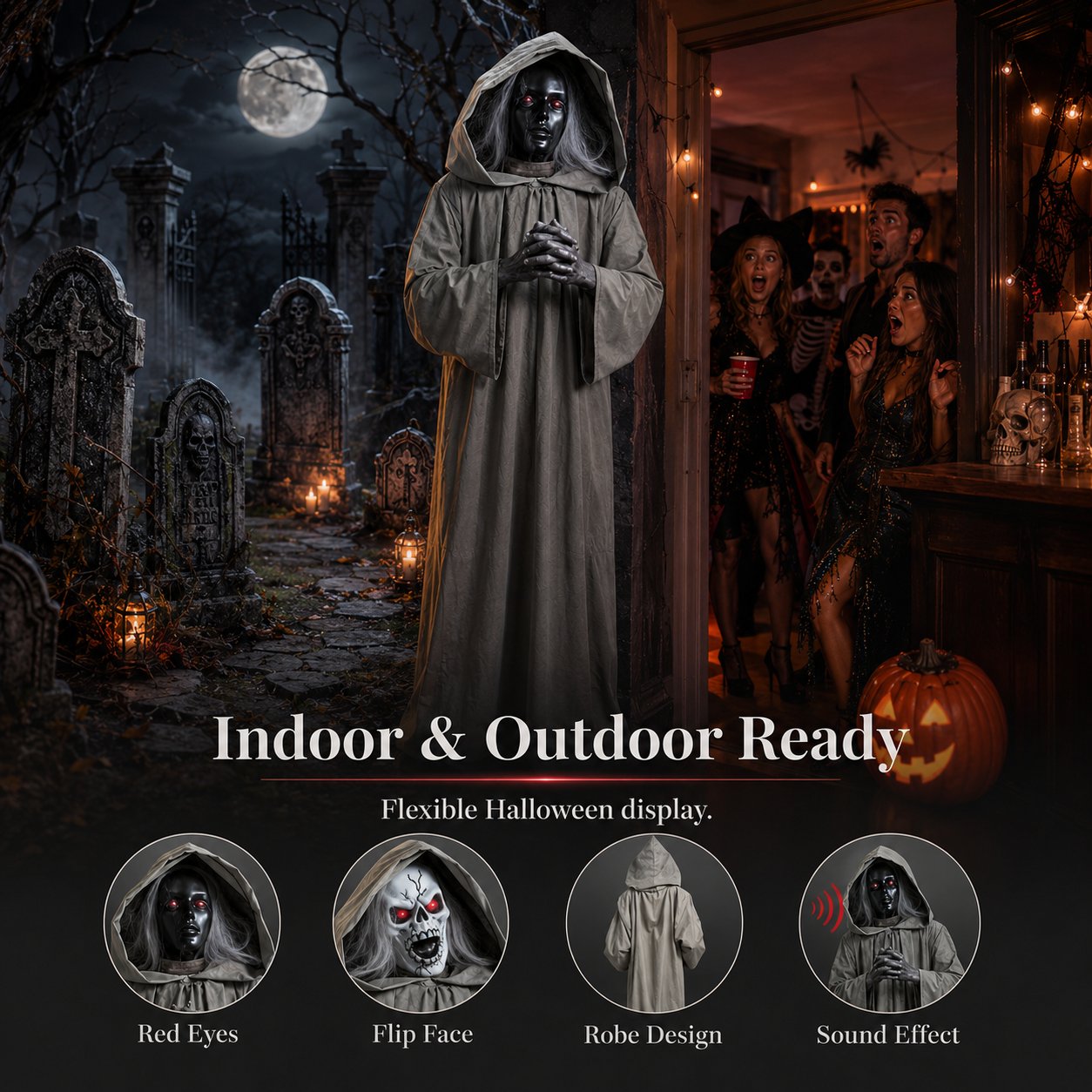 Halloween Animated Jumping Scare Ghost – Motion-Activated Haunted House Prop