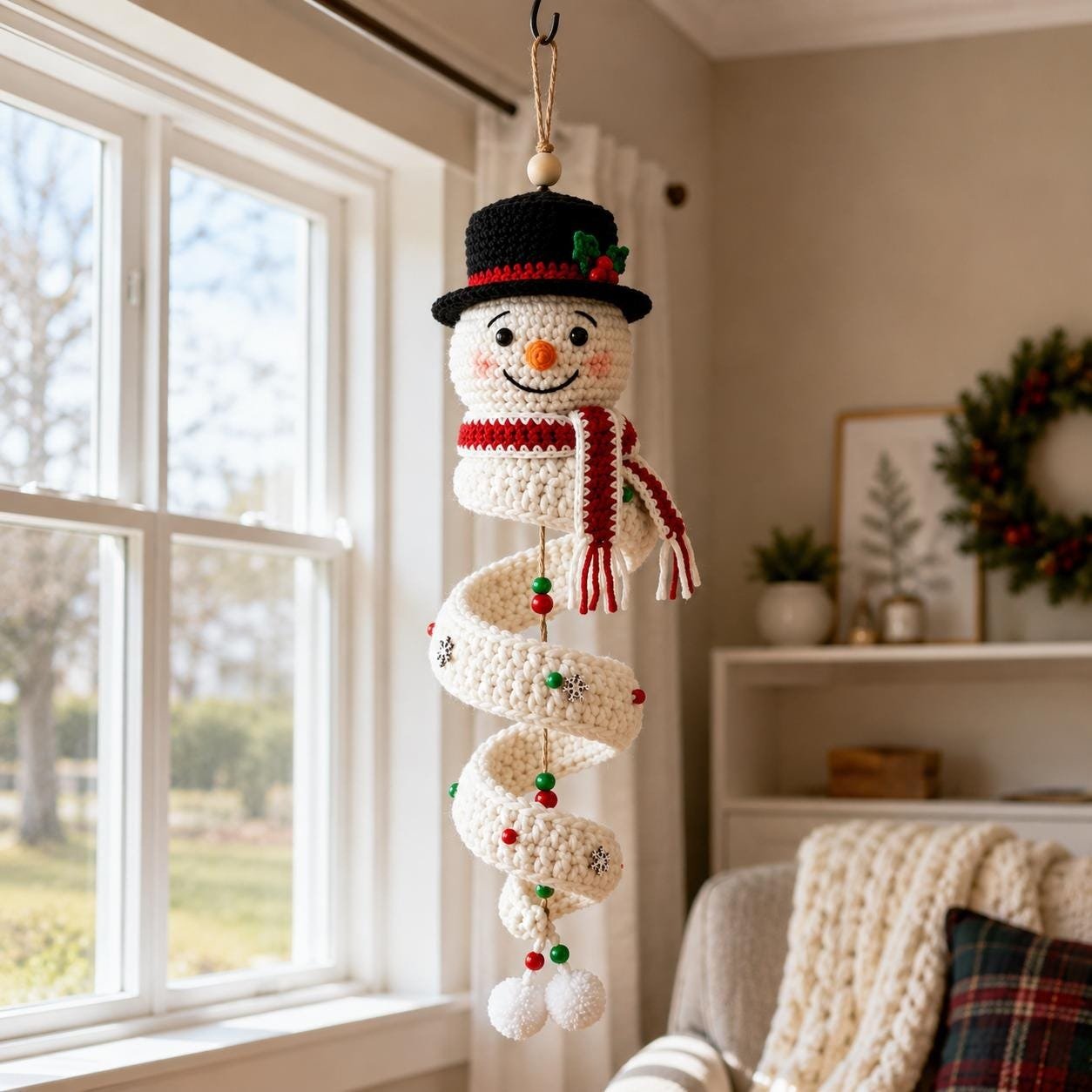 ☃️🧶 Crochet Snowman Spiral Ornament DIY Kit—Stitch Your Own Christmas Magic! 🎄✨