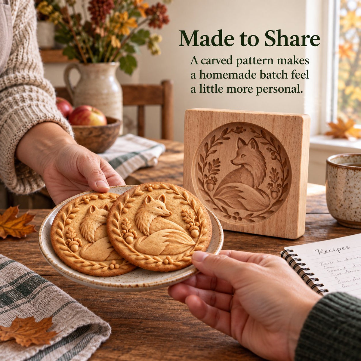 🍪 Woodland Animal Cookie Mold | 4.7-Inch Wooden Embossing Mold for Cozy Homemade Cookies