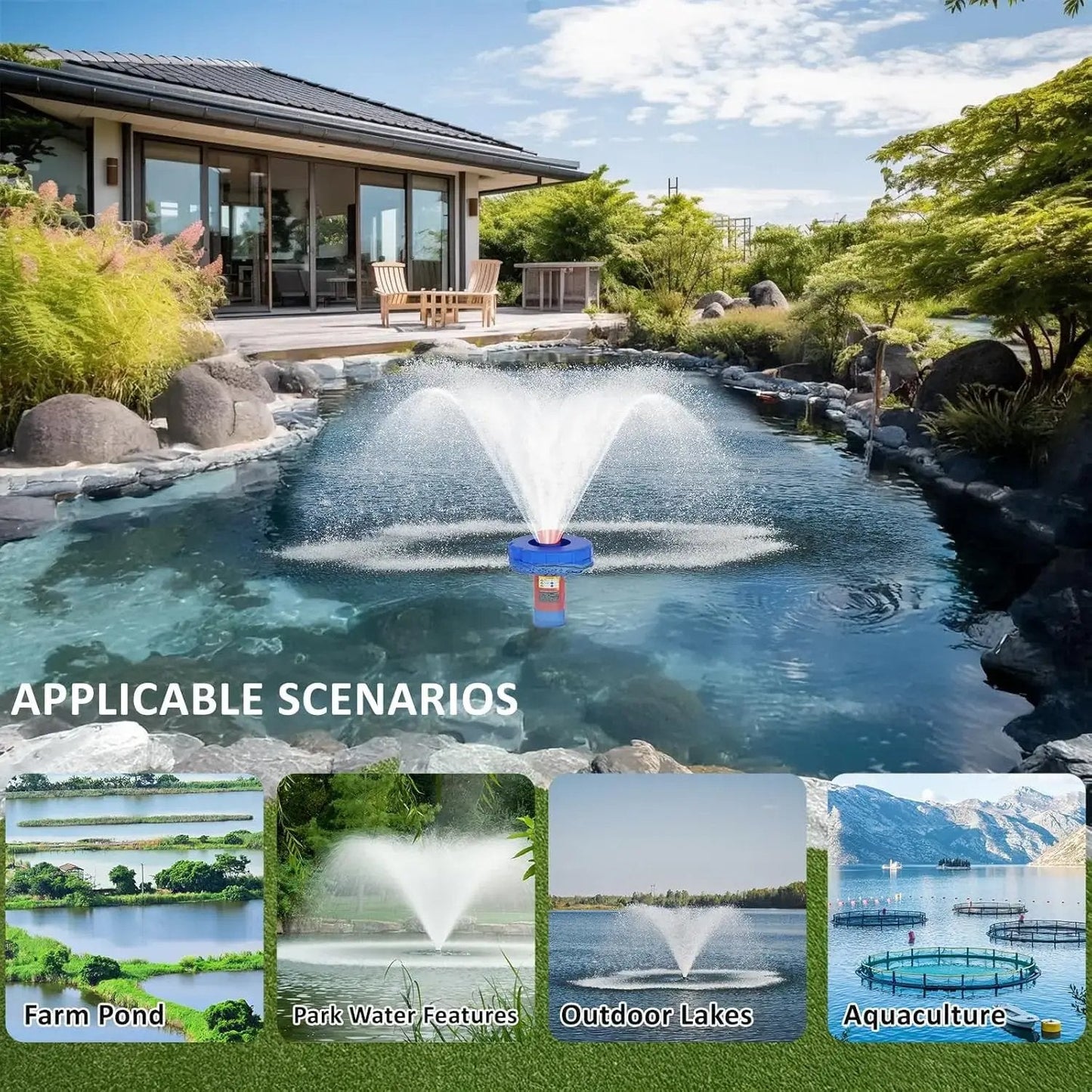 1 HP High-Performance Floating Pond Fountain Aerator – 15,000 GPH Automatic Aeration System for Large Ponds & Lakes