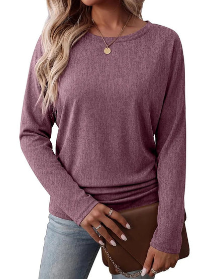 Womens Long Sleeve Shirts Ruched Hem Fall Tops Lightweight Sweaters