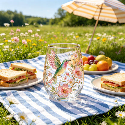 ☕🌸Hummingbird Flora Glass Cup