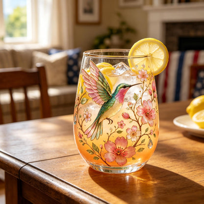 ☕🌸Hummingbird Flora Glass Cup