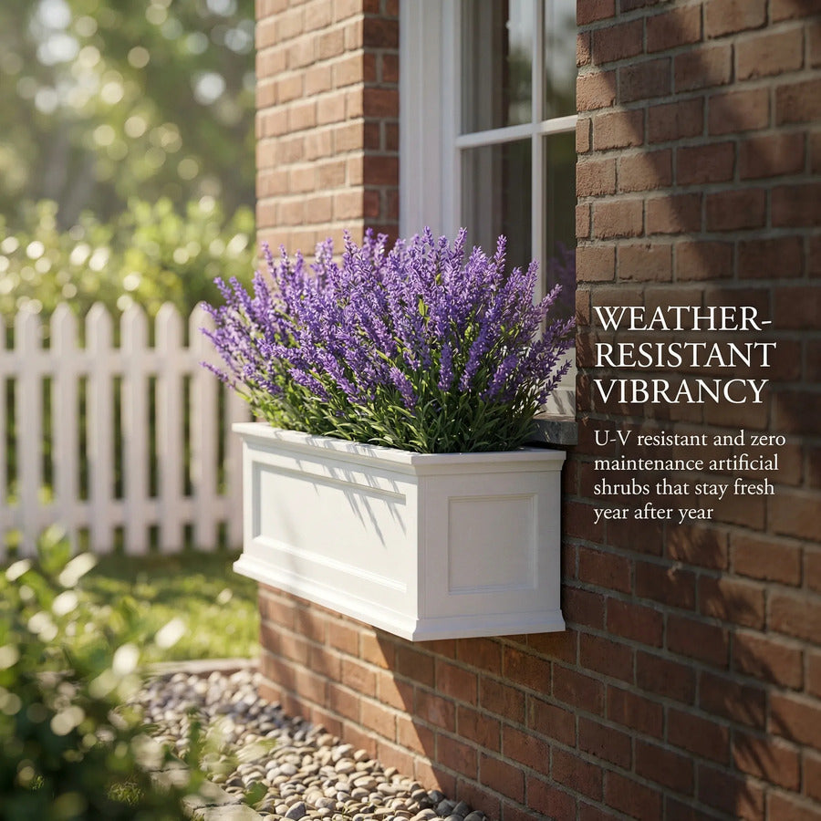 UV-resistant faux monkey grass styled in an outdoor window box