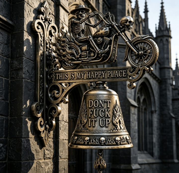 🐉 Skull Dragon Rider Bell – “This Is My Happy Place” Wall Bell