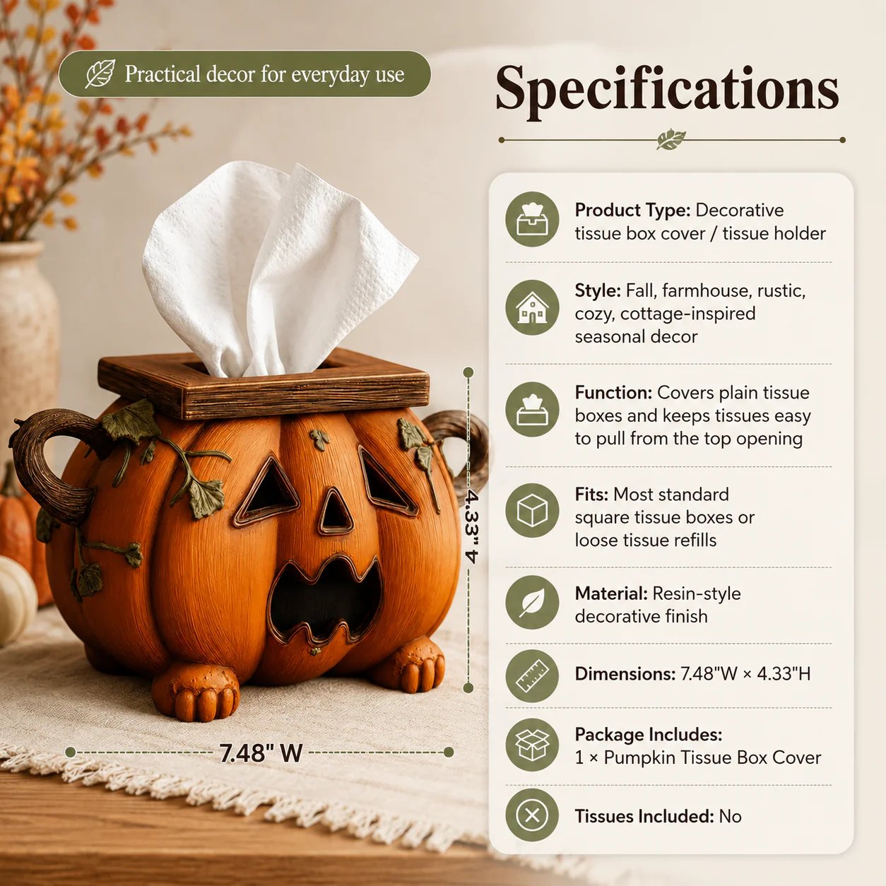Pumpkin Halloween Tissue Box Cover