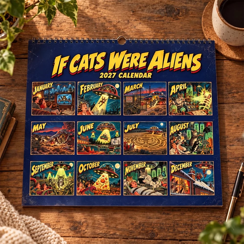 👽🐱 Cosmic Cat Invasion 2027 Calendar – Hilarious Alien Kitty Artwork for Cat Lovers & Sci-Fi Fans 🛸✨