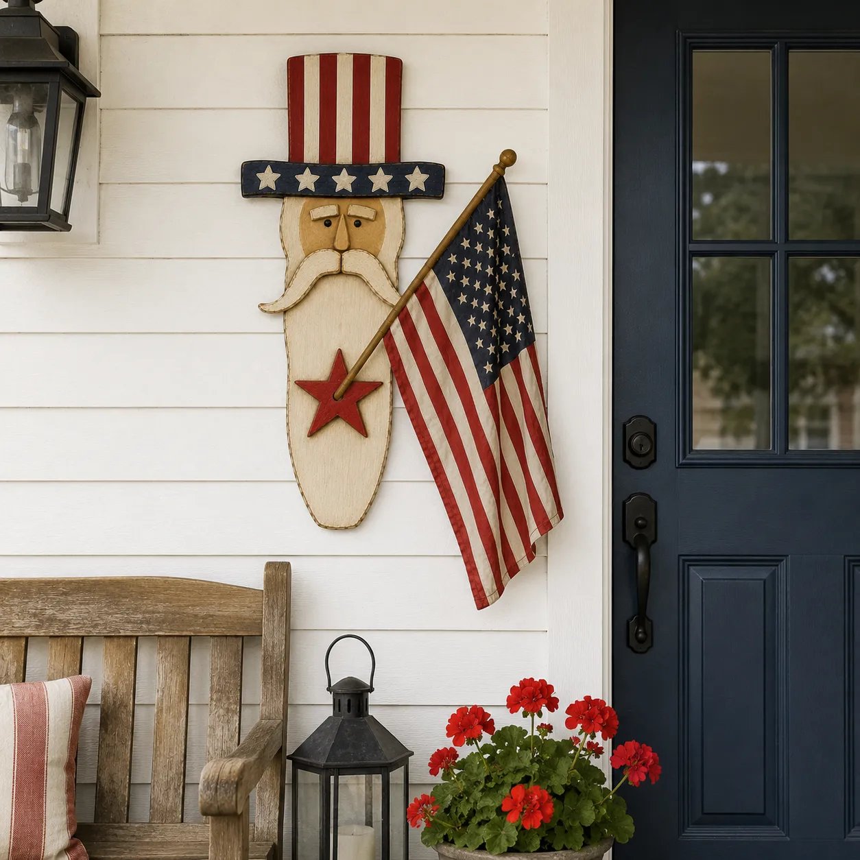 Vintage Uncle Sam Patriotic Wall Hanging with Flag