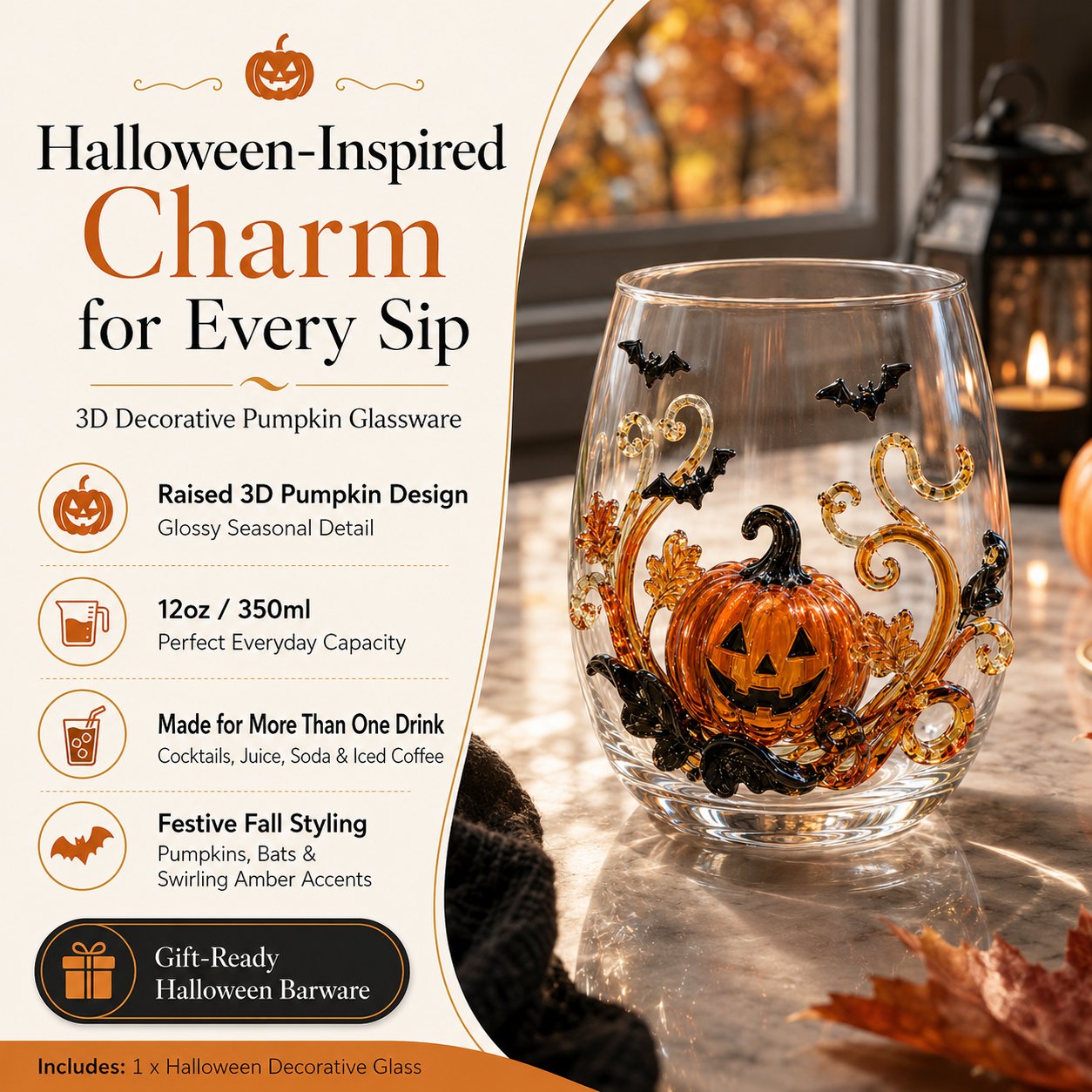 🎃 👻🍹 3D Halloween Glass Collection – Pumpkin, Ghost & Bat Designs for the Ultimate Fall Drinkware