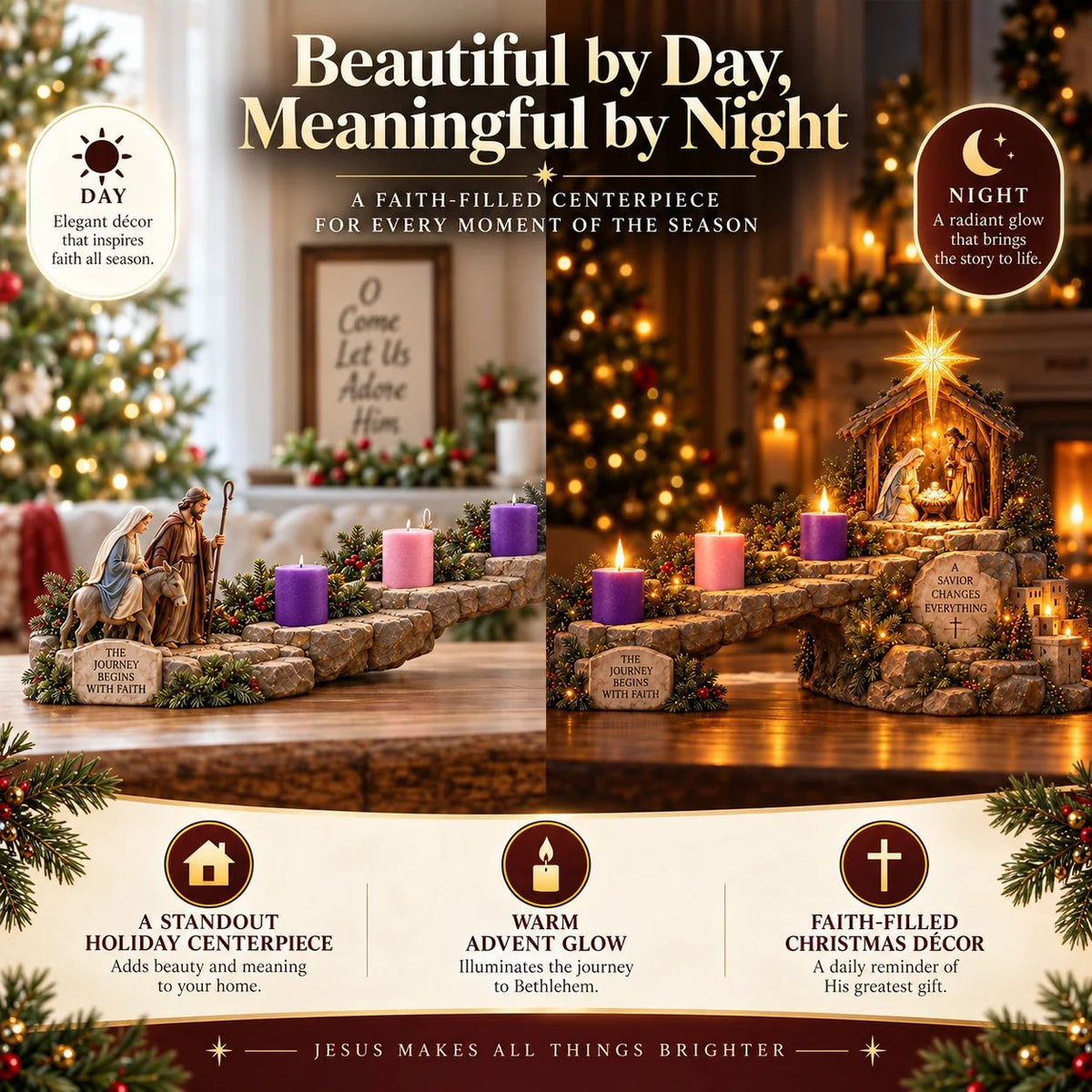 ✝️ Journey to Bethlehem - 4 Week Lighted Advent Nativity Scene