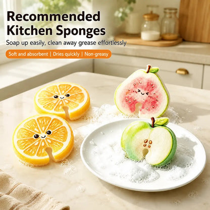 🍋🧽 Fruit Pop-Up Cleaning Sponges – 3-Piece Cellulose Kitchen Cleaning Set