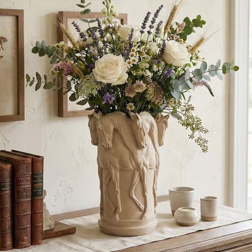 Horse Flower Vase: Marble Powder Sculpture