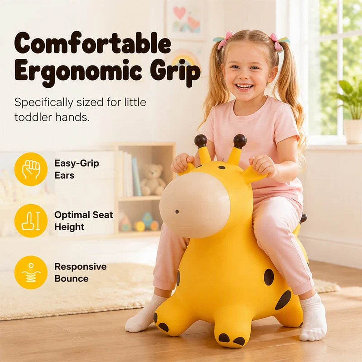 Cute giraffe bouncy toy with ergonomic grip