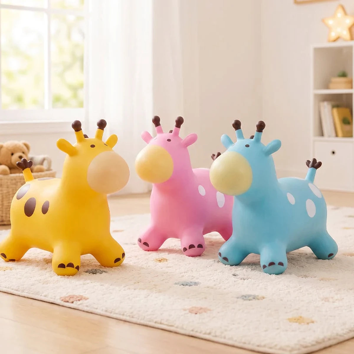 Three color options of giraffe bouncy toy