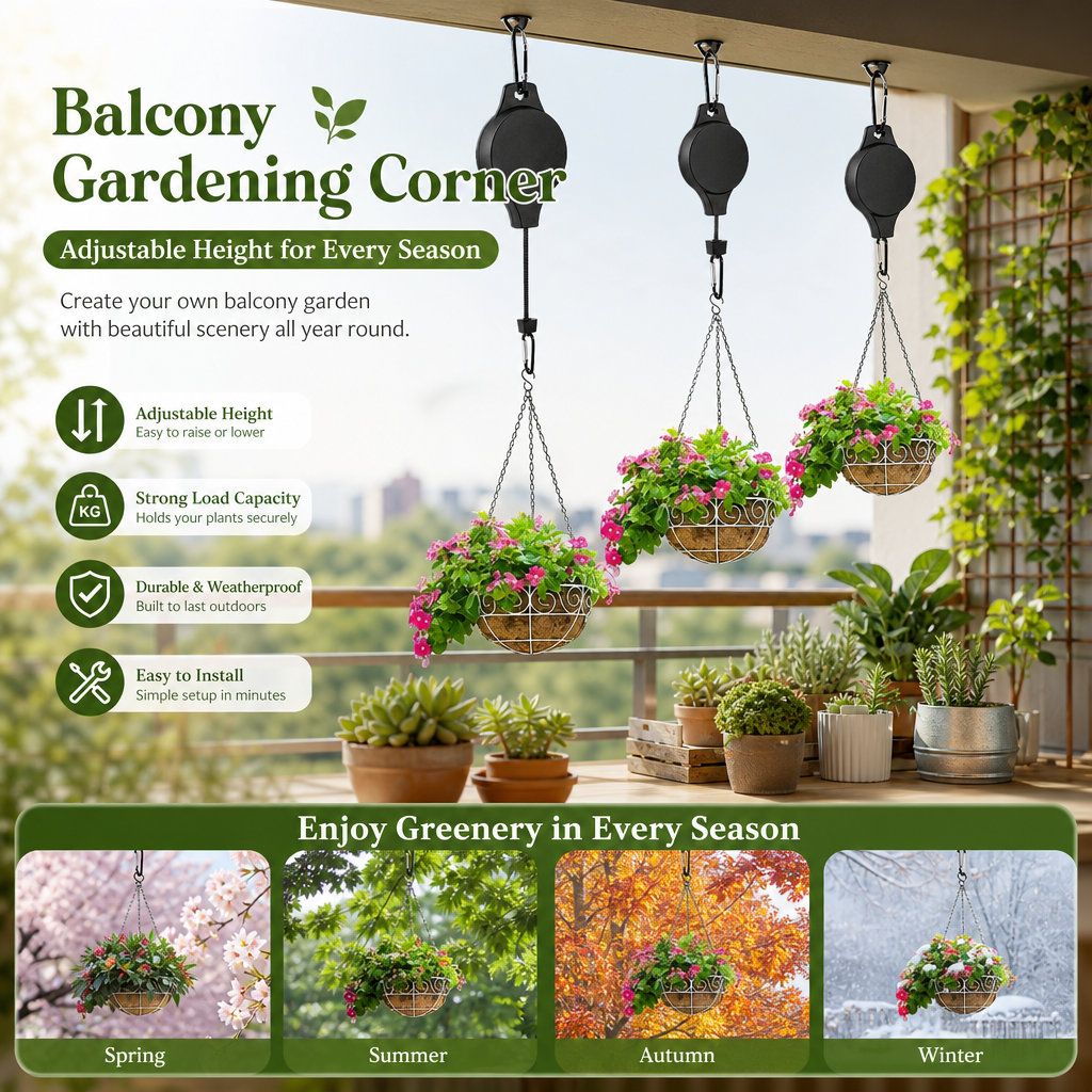 🌸 Buy one get one free 🌸Plant Pulley Set for Garden Baskets Pots, Birds Feeder🐦
