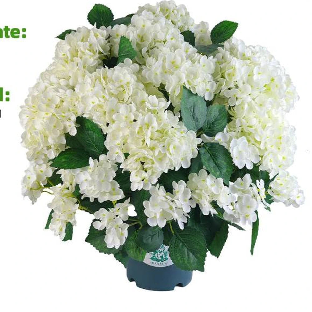 Close-up of full white artificial hydrangea blooms