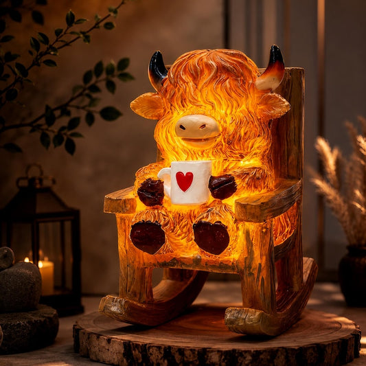 🐮✨ Solar Powered Miniature Highland Cow Decor