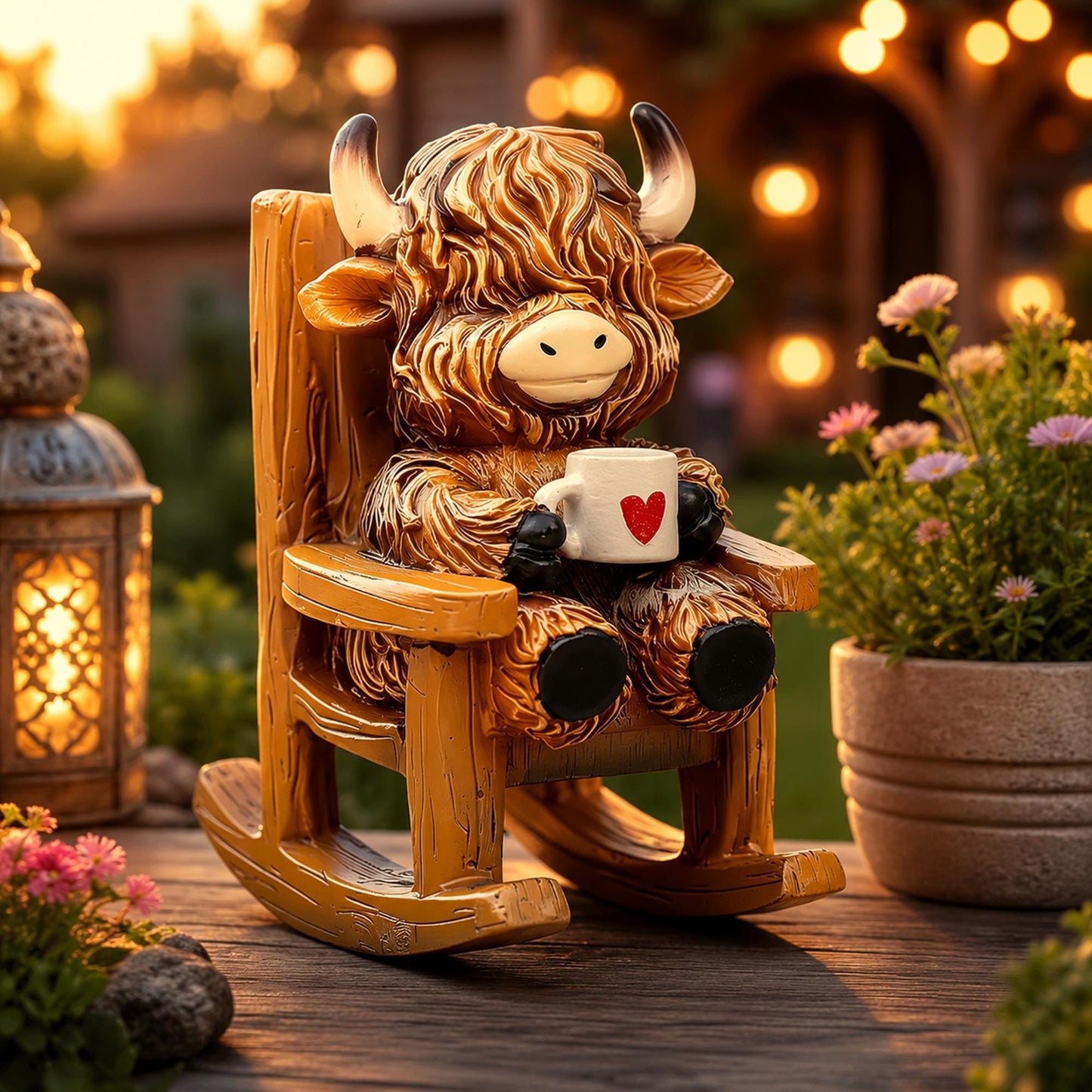 🐮✨ Solar Powered Miniature Highland Cow Decor