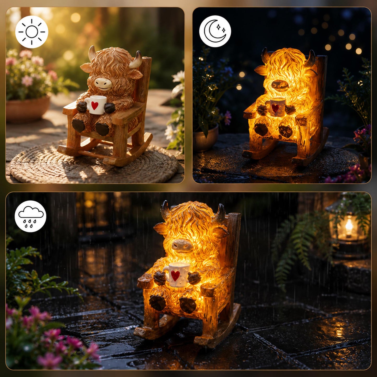 🐮✨ Solar Powered Miniature Highland Cow Decor