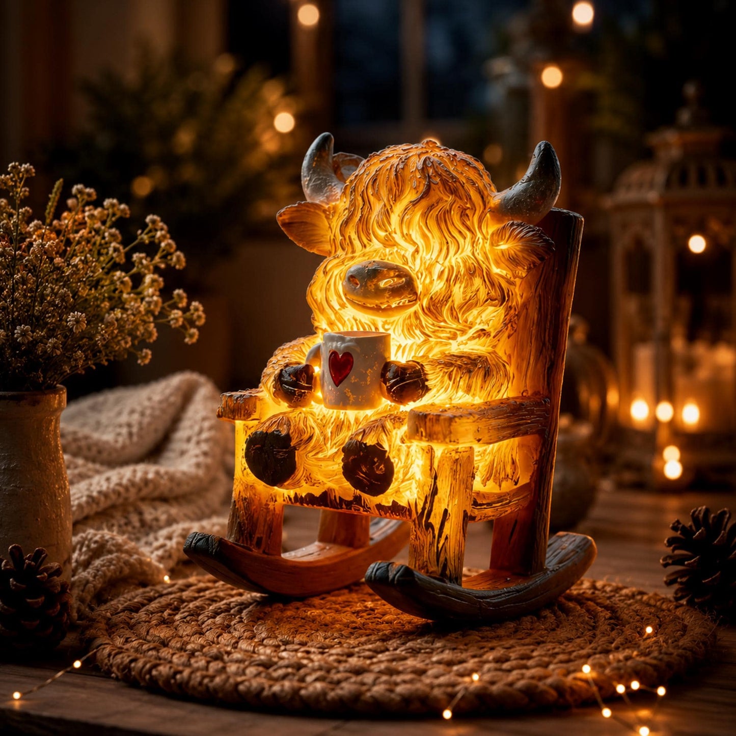 🐮✨ Solar Powered Miniature Highland Cow Decor