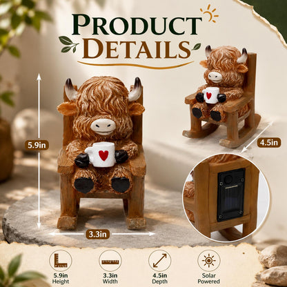 🐮✨ Solar Powered Miniature Highland Cow Decor