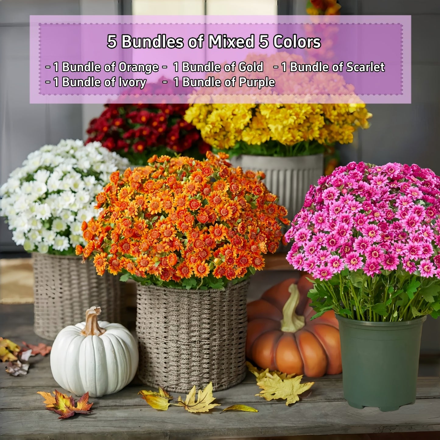 🌼🍂 Full-Bloom Artificial Mum Flower Bushes