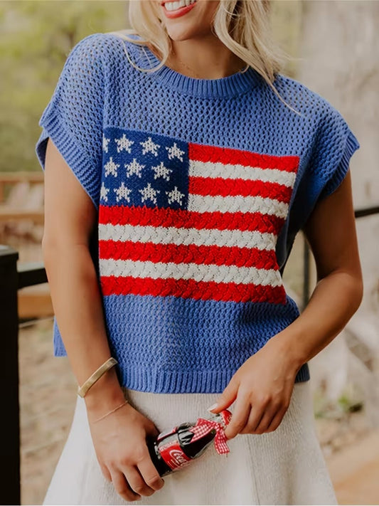 🔥🌸Cool Summer Deal 55% OFF - American Flag Graphic Sweater Top