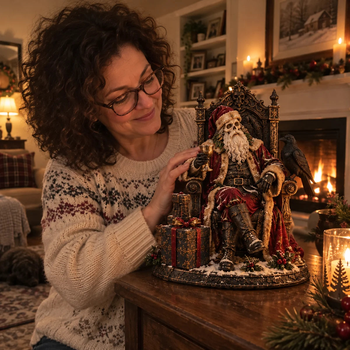 Gothic Santa Christmas figurine displayed at home