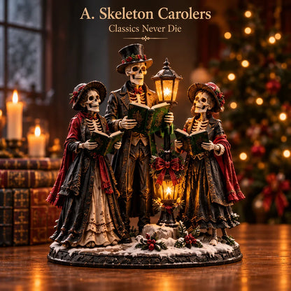 🎄💀 Midnight Carol Gothic Christmas Figurines – 5 Lighted Spooky Holiday Display Styles 👻🕯️