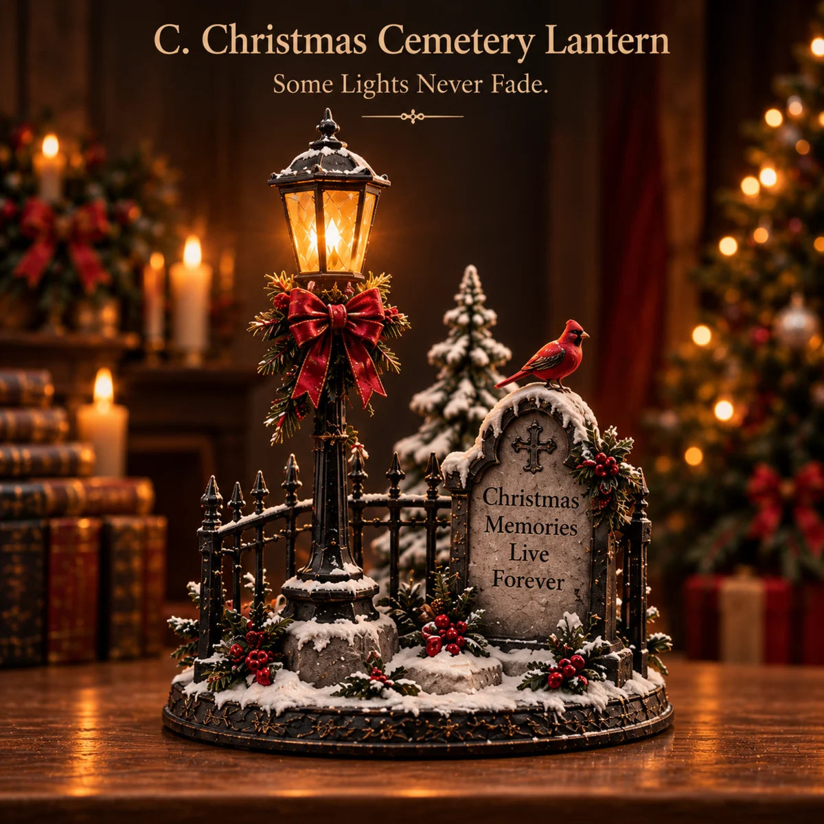 Christmas Cemetery Lantern figurine