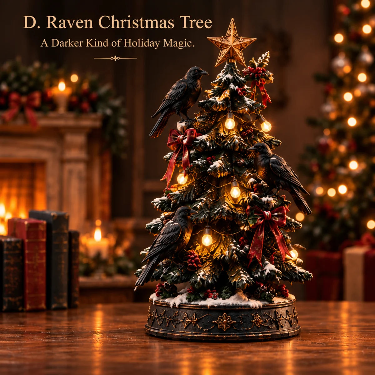 Raven Christmas Tree Gothic holiday figurine