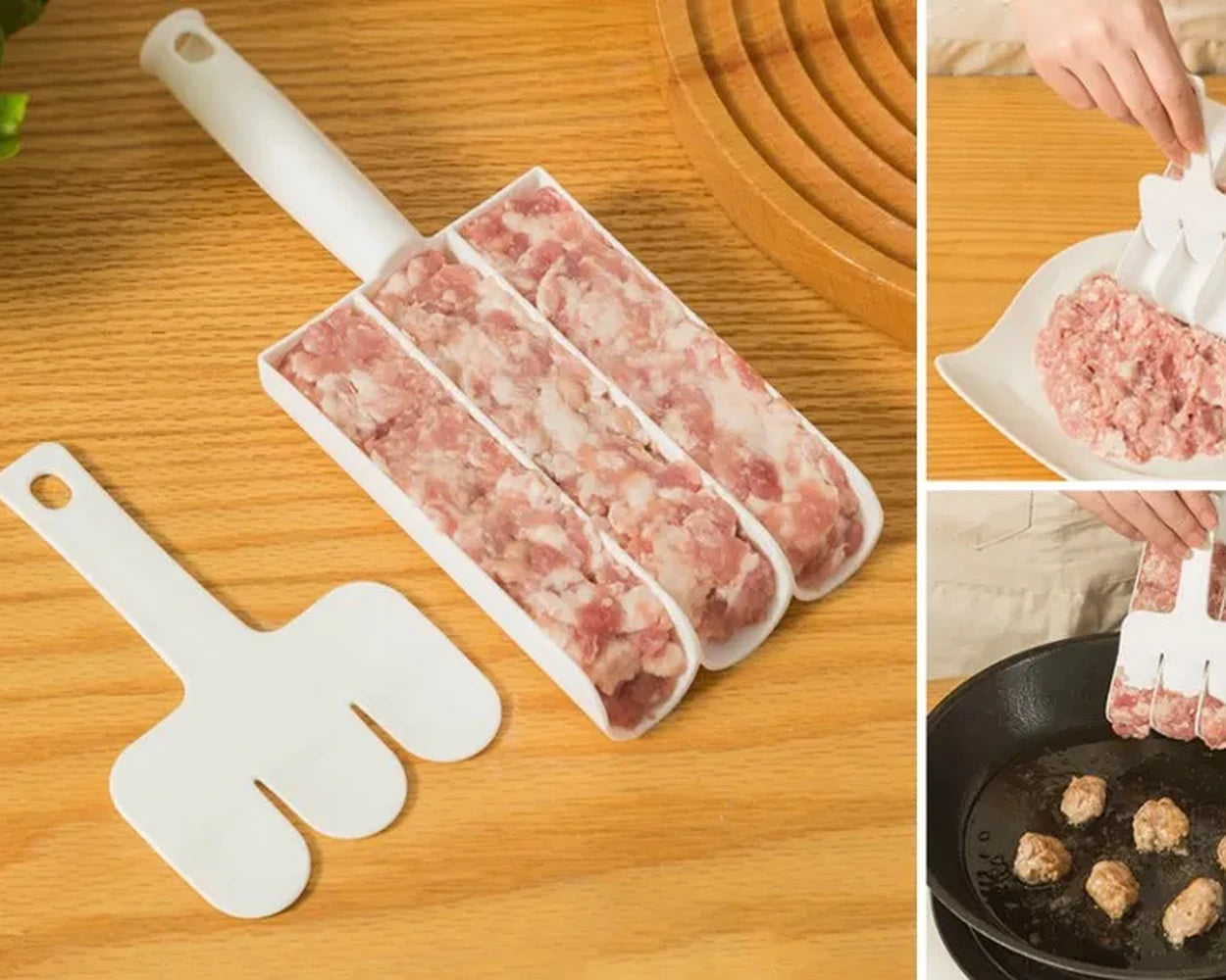 Triple meatball maker filled with ground meat