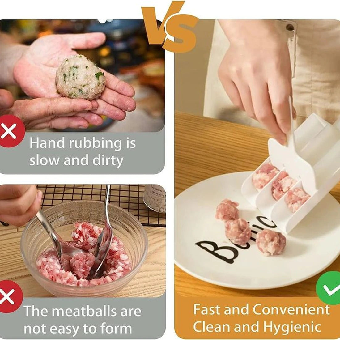 Hand rolling meatballs compared with triple meatball maker