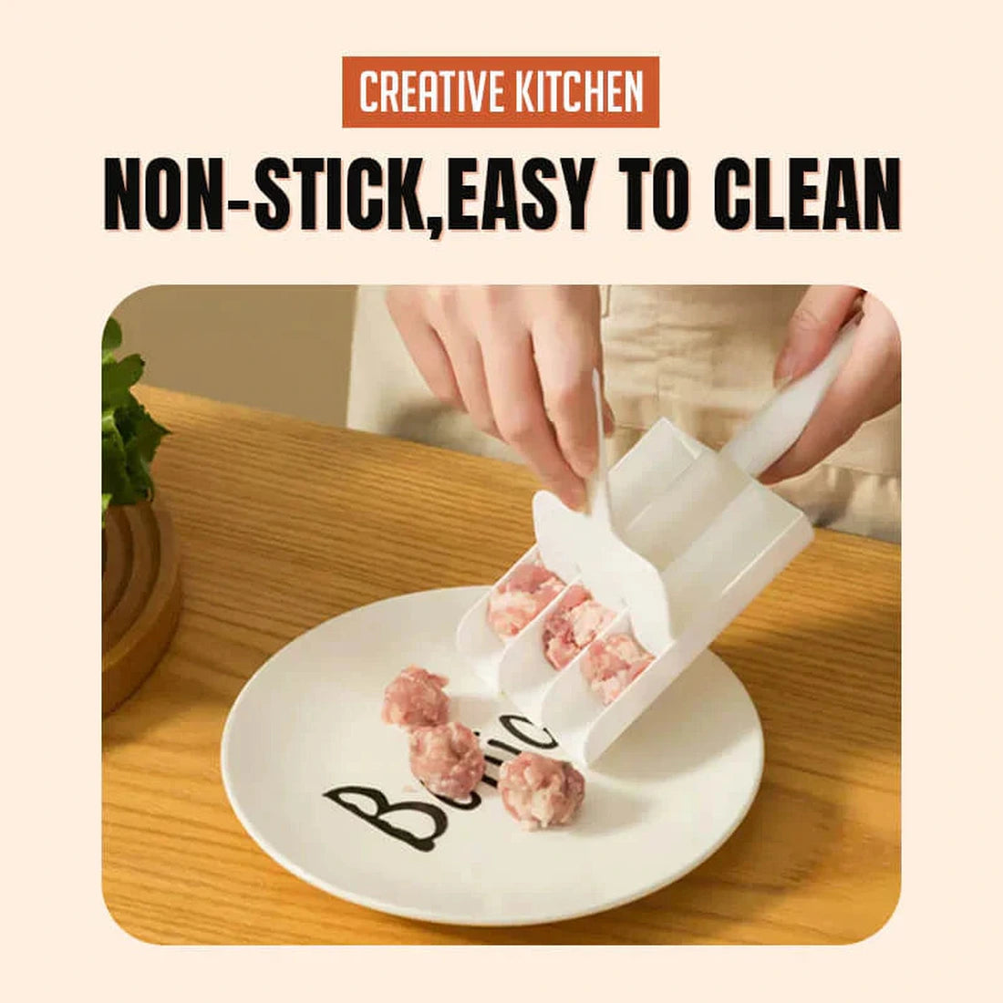 Non-stick easy-to-clean triple meatball maker