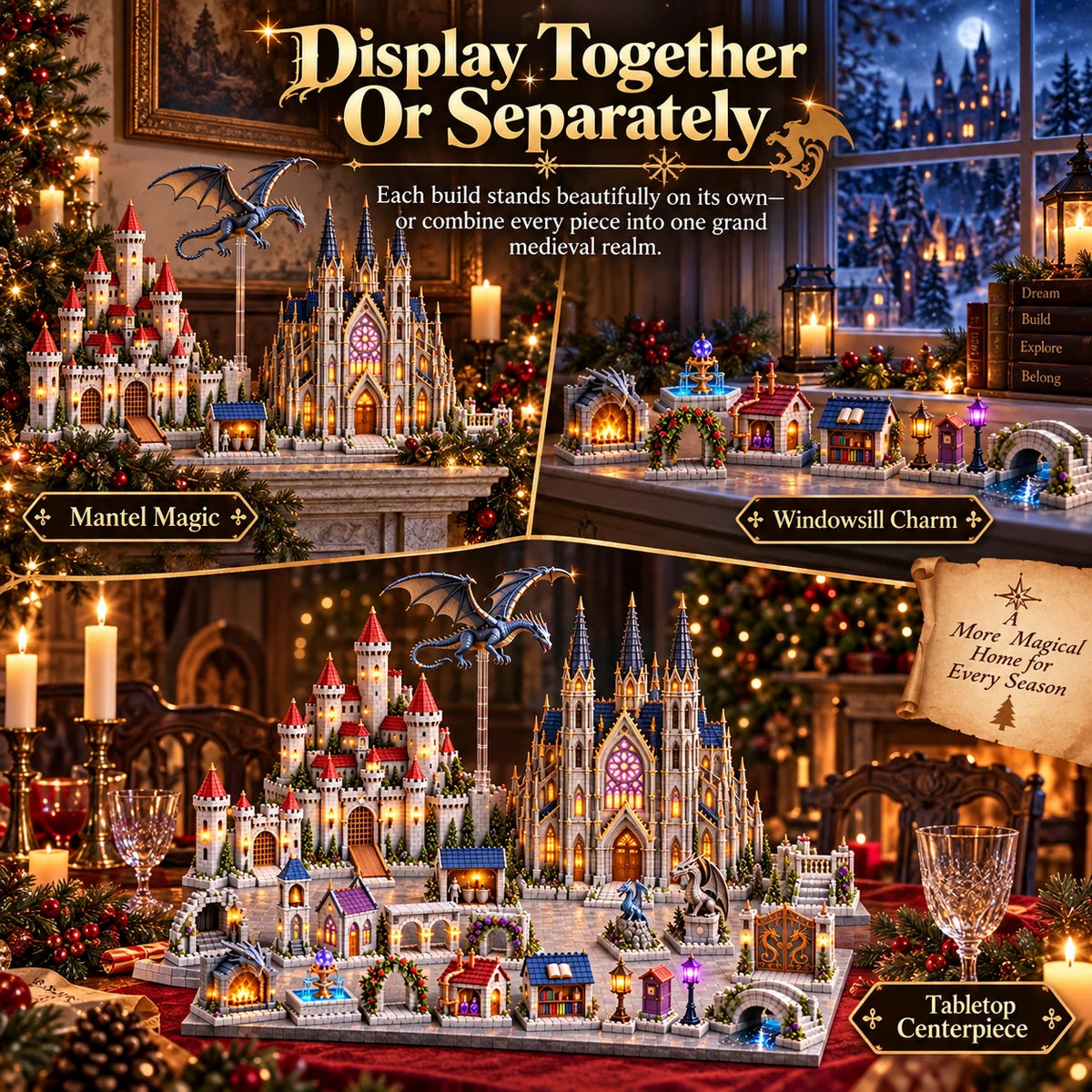 Medieval advent calendar pieces displayed together and separately around the home