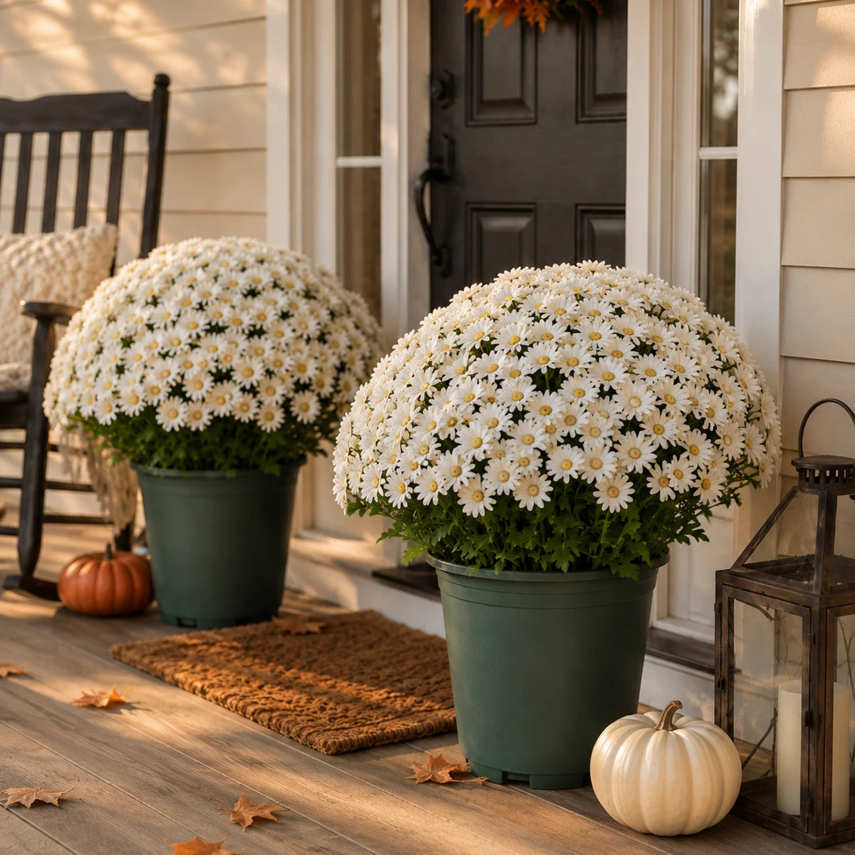 Ivory artificial mum flower bushes closeup