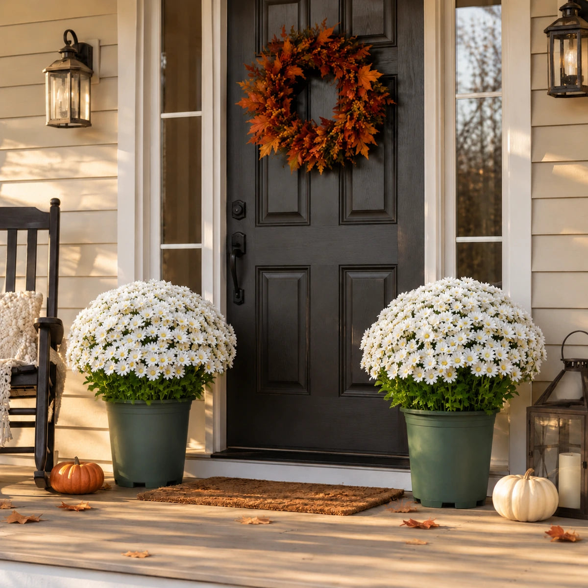 Ivory artificial mum flower bushes pair