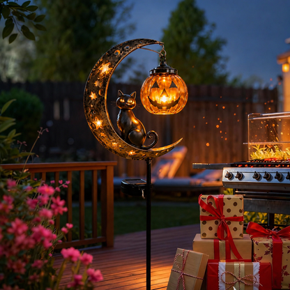 ☀️Solar Halloween Black Cat & 🎃Pumpkin Moon Garden Stake Light
