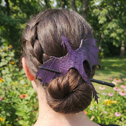 🐉⚔️ Handcrafted Dragon Leather Hair Slide with Wood Stick
