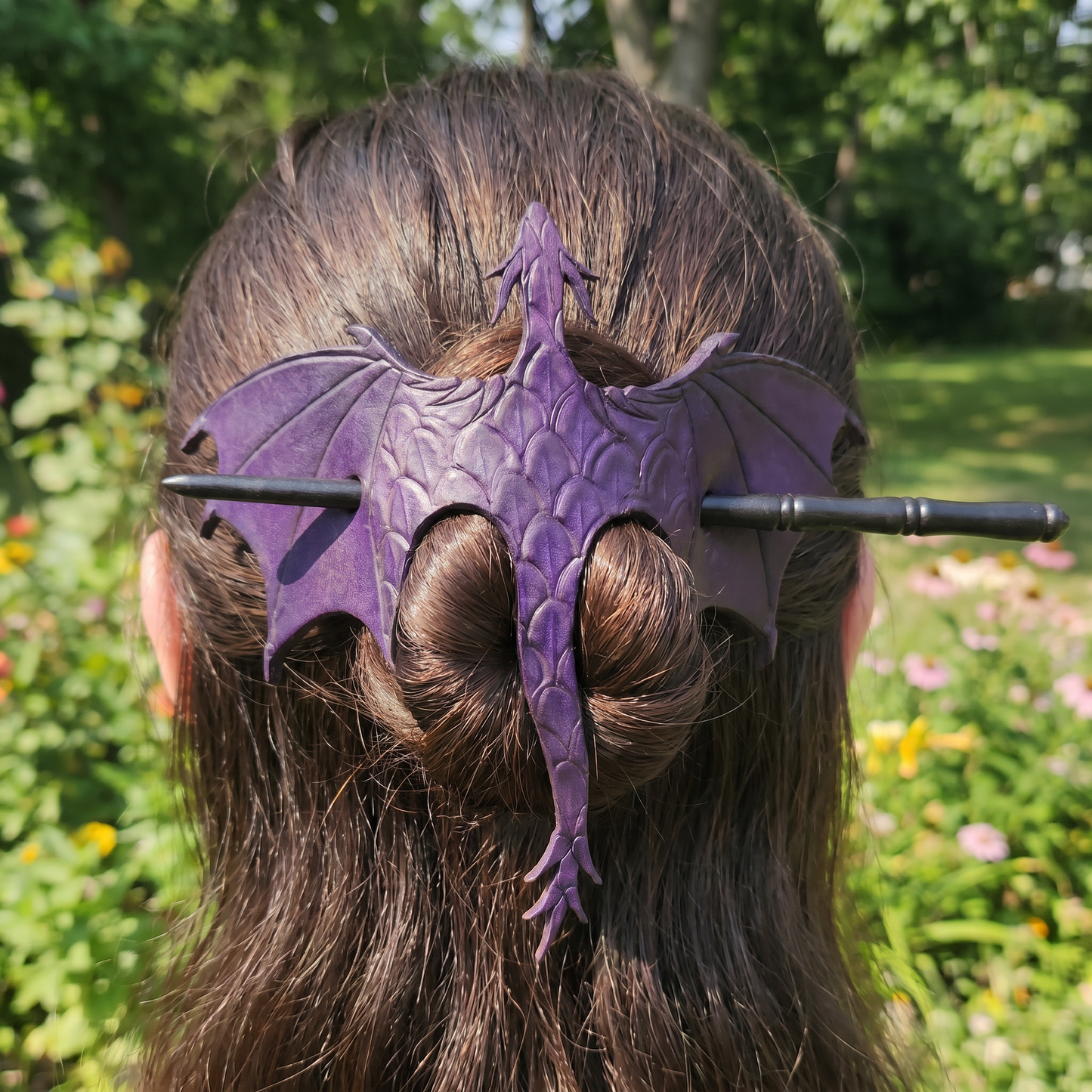 🐉⚔️ Handcrafted Dragon Leather Hair Slide with Wood Stick