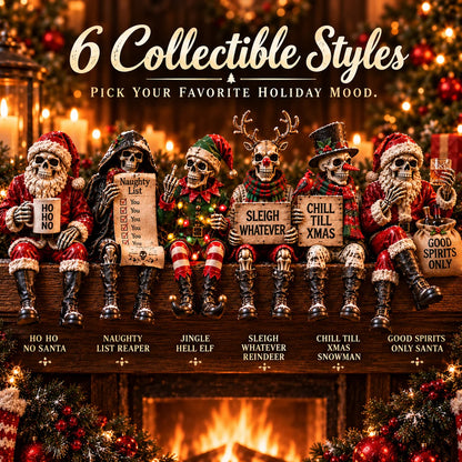 💀🎄 Naughty Christmas Skeletons – 6-Style Gothic Holiday Shelf Sitters, Funny Mantel Decor & Unique Christmas Gifts 🎁