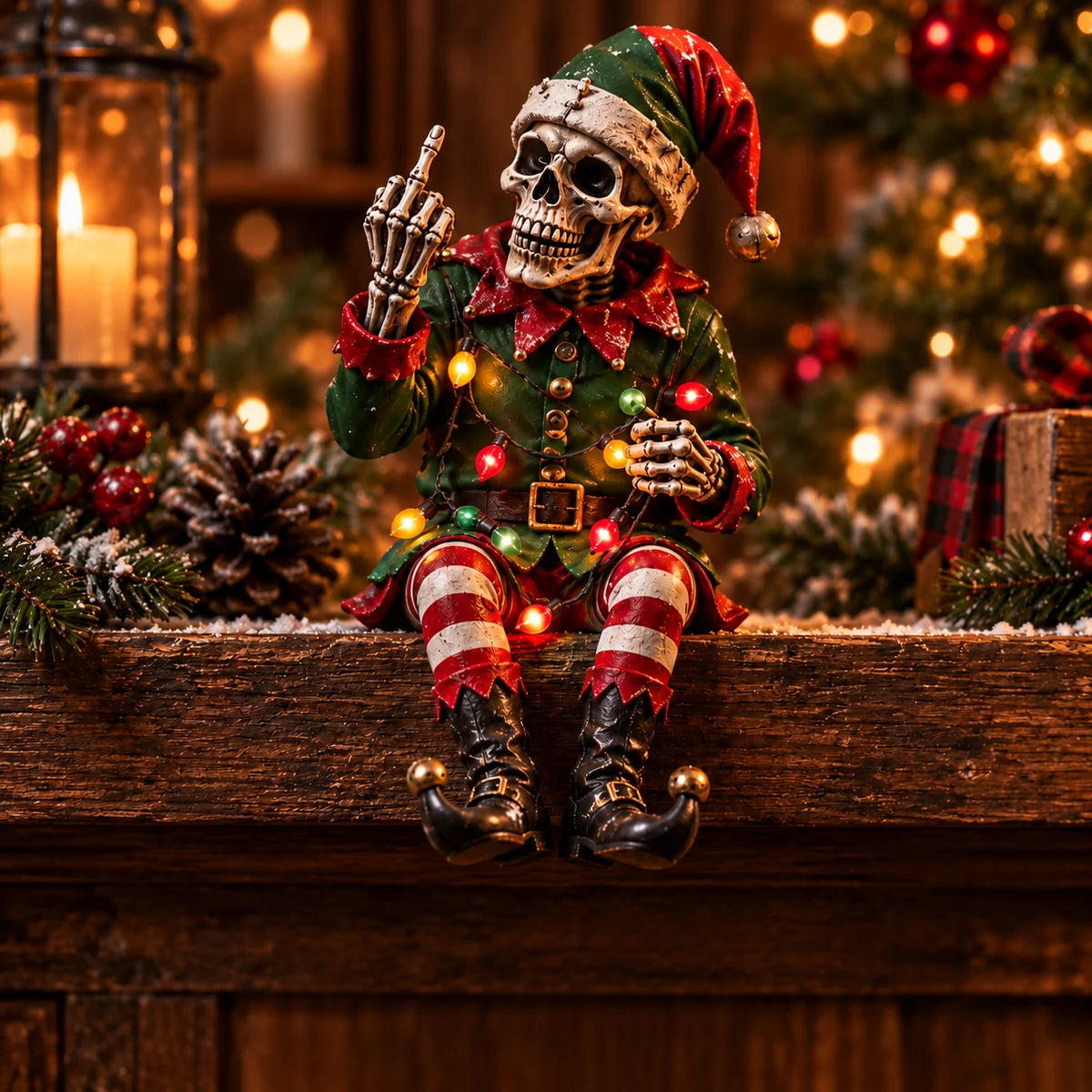 Jingle Hell Elf skeleton shelf sitter