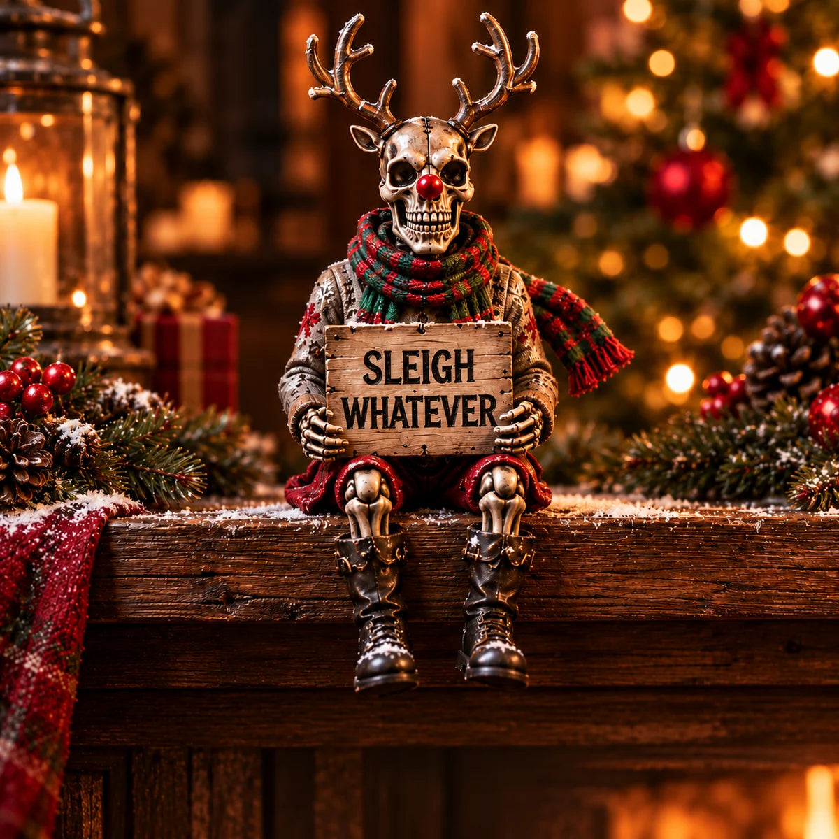Sleigh Whatever Reindeer skeleton shelf sitter